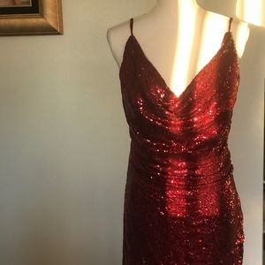 Sparkly sequined red prom dress